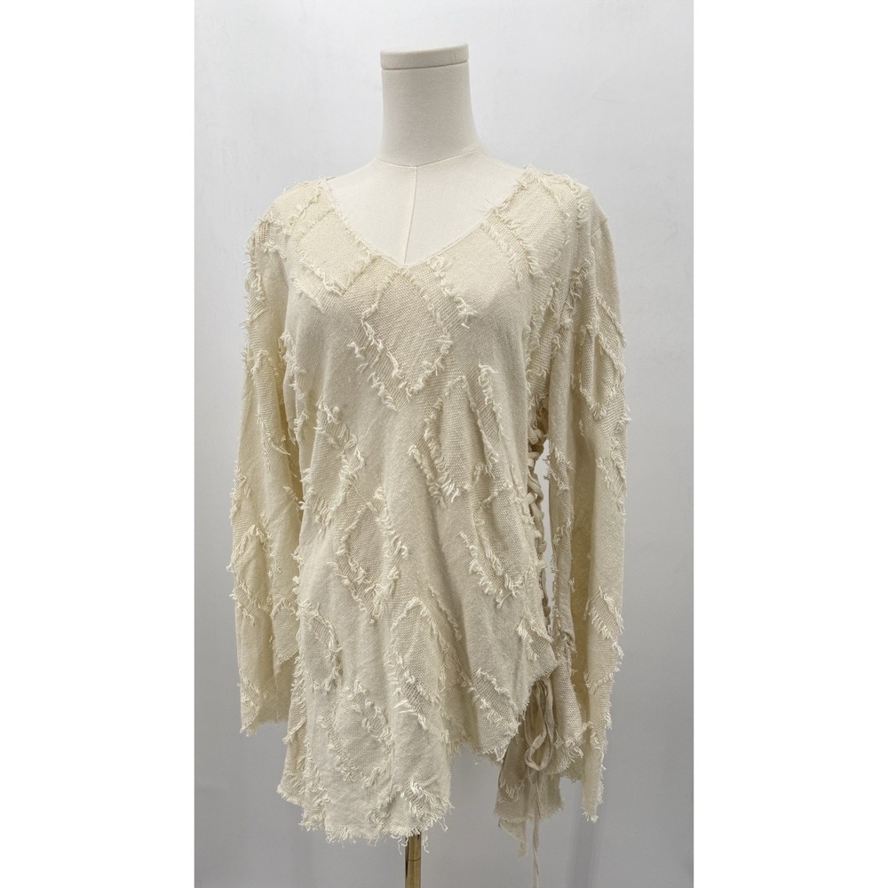 Jaded Gypsy Ivory Spirit Top S/M Boho Fringe Lace Up Sides Tunic NWT Shabby Chic